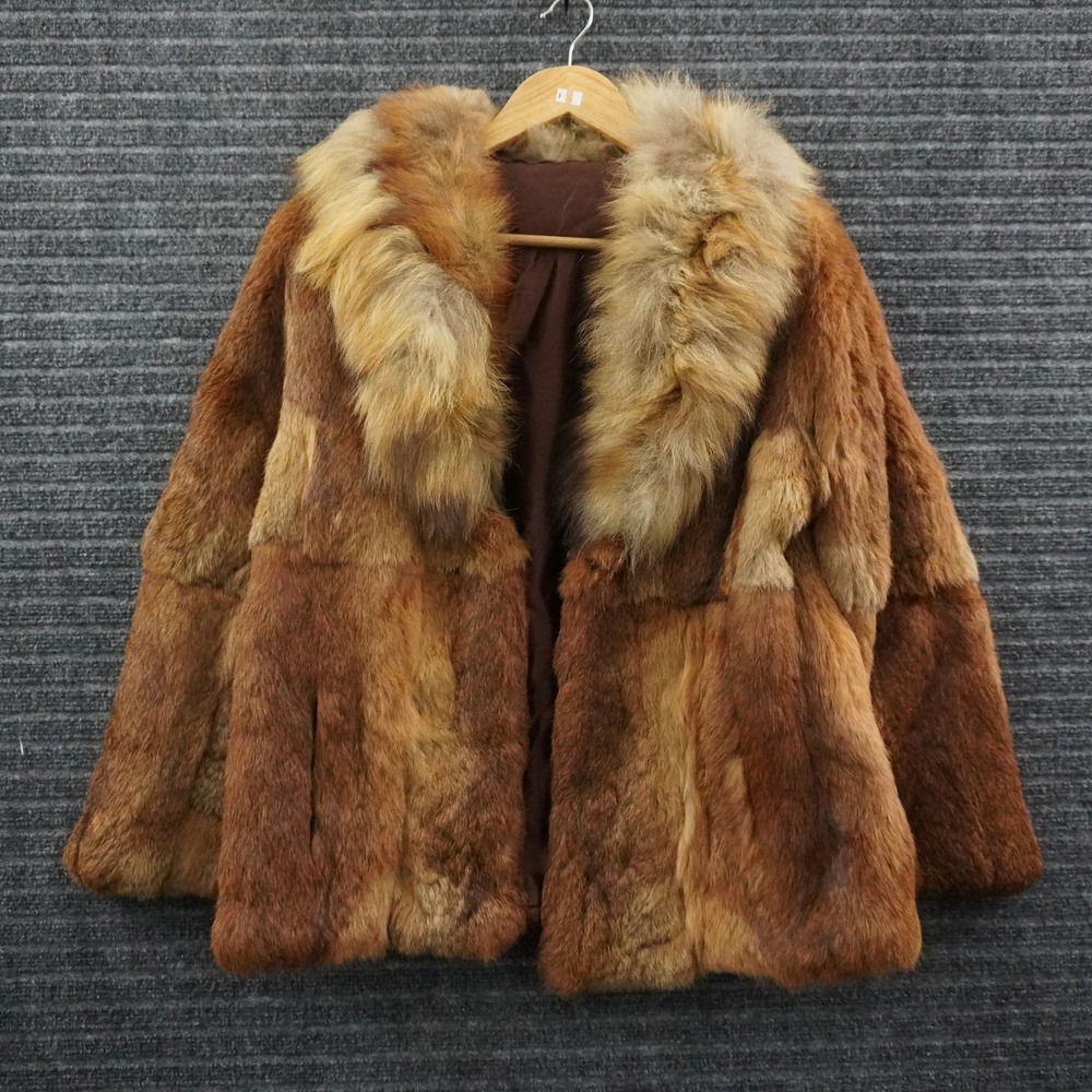 Vintage Red Fox Fur Coat Women One Size Brown Patchwork Glam Luxury
